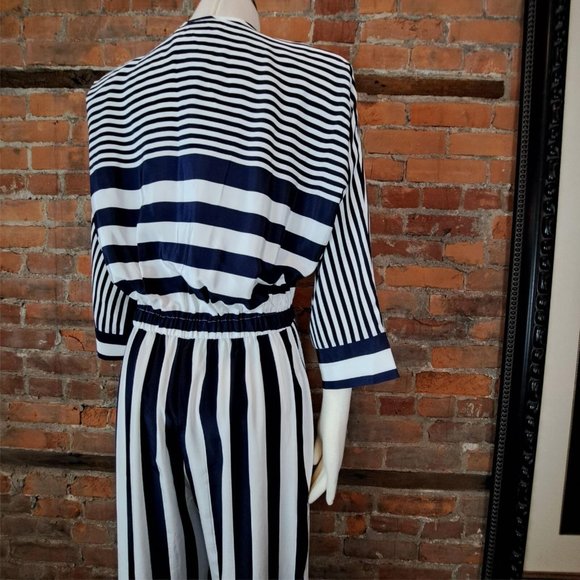 VTG Mollie Parnis Jumpsuit Navy White Stripes Belt Dolman Sleeves 1970s Size S - Picture 10 of 11